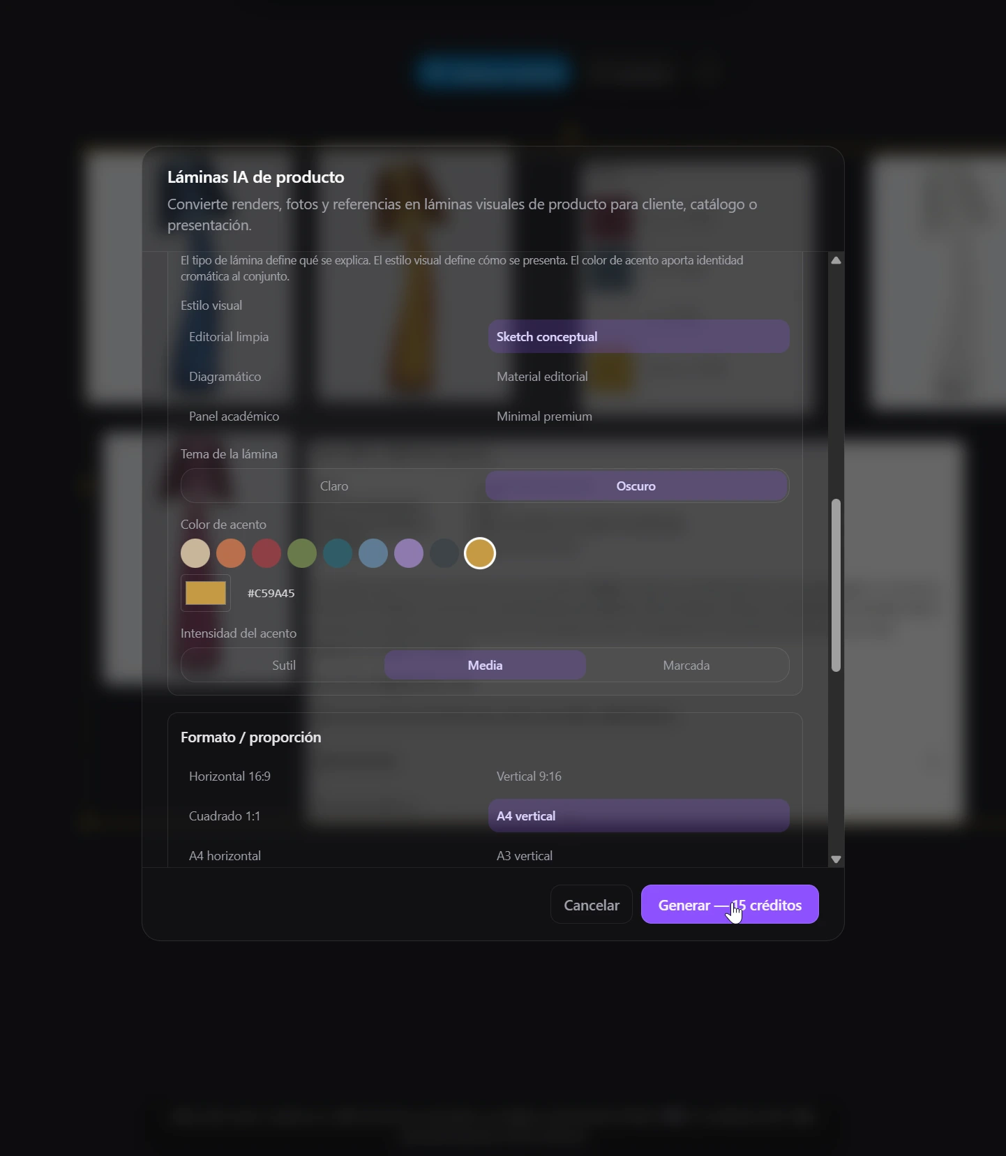 AI concept sheets (architecture, interior design & product) — step 3