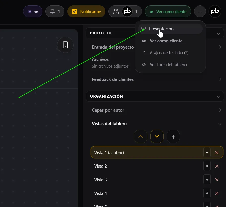 Presentation mode and saved views — step 3