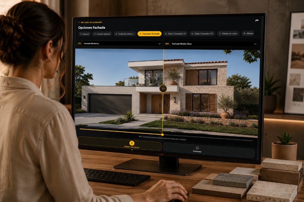 Facade comparator with slider and voice notes