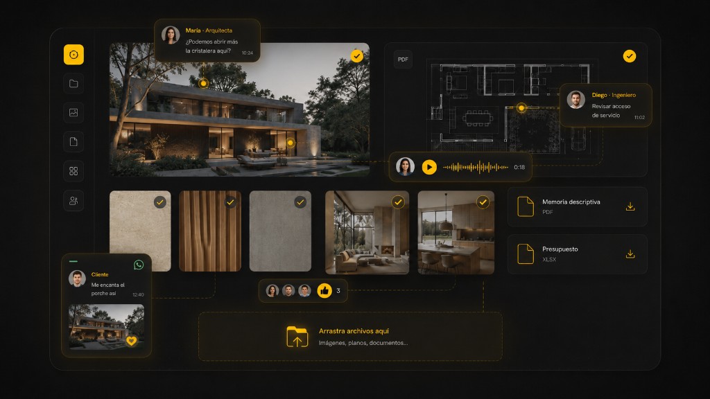 Pinned comments, voice notes, and reactions on project renders and plans