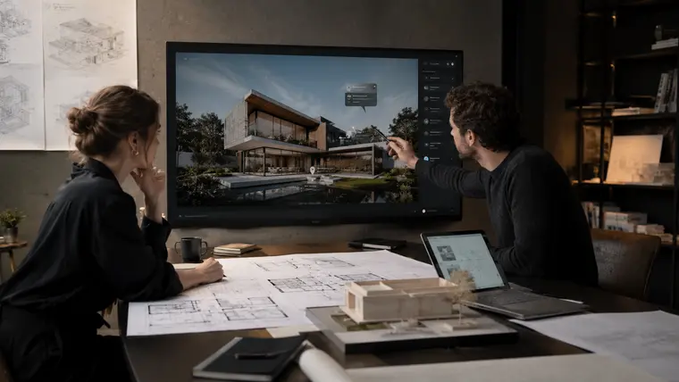 Architecture studio presenting a render